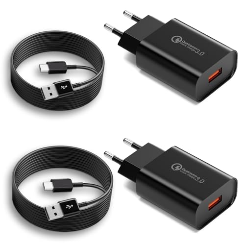 Kayshow USB Ladegerät, 18W Schnellladegerät QC 3.0 USB Netzteil mit Ladekabel Schnellladekabel USB C 2M für Samsung Galaxy S22 S21 S20 S10 S9 S8, Note 9/8, A13 A14 A15 A20 A34 A55 M54 (2er Pack) von Kayshow