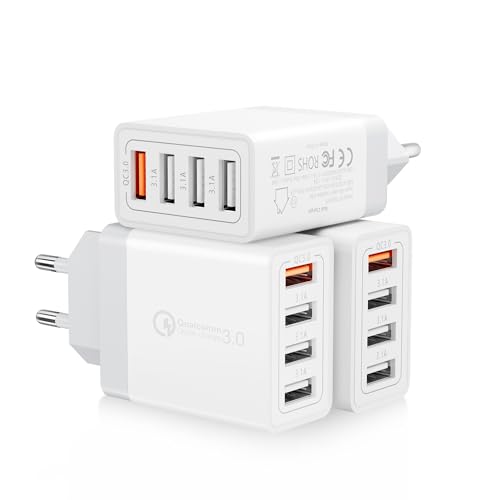 Kayshow USB Ladegerät (3 Stücke), 4-Ports USB Stecker 33W Ladestecker Mehrfach, Handy Netzteil Schnellladegerät Ladeadapter für Samsung Galaxy S21/S20/S10/S9/A14/A15/A34/A40/A55, iPhone, Huawei von Kayshow