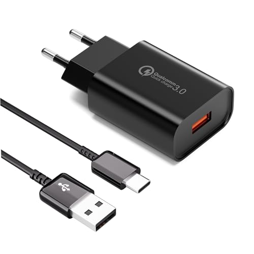 Kayshow USB Ladegerät Stecker mit USB Typ-C Schnell Ladekabel 2m für Samsung Galaxy S21 S20 S10 S9 S8 A14 A15 A25 A34 A55, Xperia 10 II, Redmi Note 10, Huawei, QC 3.0 Schnellladegerät USB Netzteil von Kayshow