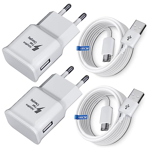 Ladegerät Schnellladung für Samsung Handy, (2-Pack) Adaptives Schnellladegerät USB Ladegerät mit USB Typ C Ladekabel für Samsung Galaxy S8, S9, S10 Plus, A13, A20, A30, A34, A40, A53, M30, M40 5G von Kayshow