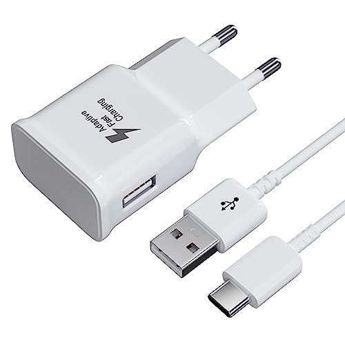 Ladegerät Schnellladung für Samsung Handy, Adaptives Schnellladegerät USB Ladegerät mit USB Typ C Kabel für Galaxy S8, S9, S9 Plus, S10, S10e, A13, A30, A20, Z Flip3, Z Fold2 5G, Note 9, 8 (Weiß) von Kayshow