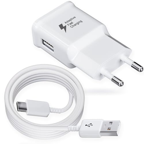 USB Ladegerät Stecker, Schnellladegerät Handy Netzteil mit 2M USB C Ladekabel für Samsung Galaxy S21,S20 FE,S10,S9,S8 Plus,A52,A52S,A53,A54,A40,A34,A33,A14,A13,Z Flip3,Z Fold3,M53,M52 5G, Weiß von Kayshow