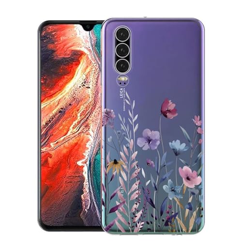 Kaywzo Hülle für Huawei P30,Transparent TPU Handyhülle mit Gemälde Blume Muster,Ultradünn Stoßfester Schutzhülle,Schön Silikon Cover Case-4 von Kaywzo