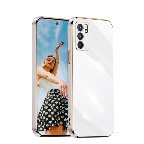 Kaywzo Hülle für Oppo Reno 6 5G,TPU Galvanisiertes Stoßfeste Handyhülle,Glänzend Spiegel Kratzfeste Schutzhülle,Ultra Dünn Silikon Cover Case,Weiß von Kaywzo