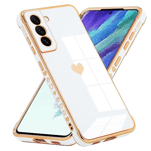 Kaywzo Hülle für Samsung Galaxy S21+/S21 Plus 5G,Shiny Herzmuster Galvanisiertes Kieselgel Handyhülle,Vier-Eckig Stoßfest,Liebe Frau Kratzfeste TPU Schutzhülle Case Cover,Weiß von Kaywzo