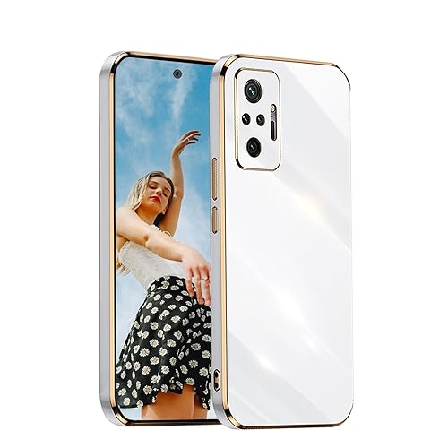 Kaywzo Hülle für Xiaomi Redmi Note 10 Pro 4G/5G,TPU Galvanisiertes Stoßfeste Handyhülle,Glänzend Spiegel Kratzfeste Schutzhülle,Ultra Dünn Silikon Cover Case,Weiß von Kaywzo