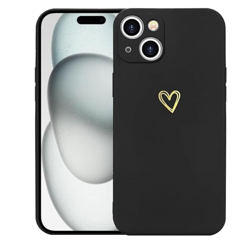 Kaywzo Hülle für iPhone 15 Plus,Weich TPU Silikon Handyhülle mit Herzmuster,Minimalismus Design,Ultradünn Mädchen Stoßfest Kratzfeste Schutzhülle Case Cover,Schwarz von Kaywzo