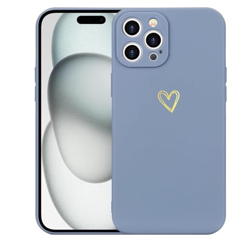 Kaywzo Hülle für iPhone 15 Pro,Weich TPU Silikon Handyhülle mit Herzmuster,Minimalismus Design,Ultradünn Mädchen Stoßfest Kratzfeste Schutzhülle Case Cover,Blau von Kaywzo