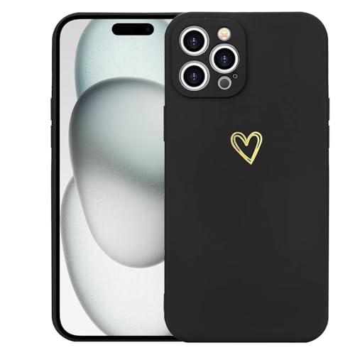 Kaywzo Hülle für iPhone 15 Pro Max,Weich TPU Silikon Handyhülle mit Herzmuster,Minimalismus Design,Ultradünn Mädchen Stoßfest Kratzfeste Schutzhülle Case Cover,Schwarz von Kaywzo