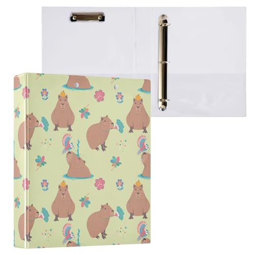 Kcldeci Capybara Ringbuch mit 3 Ringen, 3,8 cm, 3,8 cm, runder Ring für Papier, Hardcover für Schule, Büro und Zuhause, 1 Stück von Kcldeci