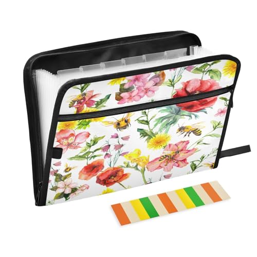 Kcldeci Fächermappe, Honigbienen, Wiese, Blumen, Sommer, 13 Taschen, Akkordeon-Aktenhalter, Organizer, A4, Briefgröße, Papier, Dokumente, Quittungen, Organizer, Akkordean-Aktenordner Kcldeci Fächermappe, Honigbienen, Wiese, Blumen, Sommer, 13 Taschen, Akkordeon-Aktenhalter, Organizer, A4, Briefgröße, Papier, Dokumente, Quittungen, Organizer, Akkordean-Aktenordner von Kcldeci
