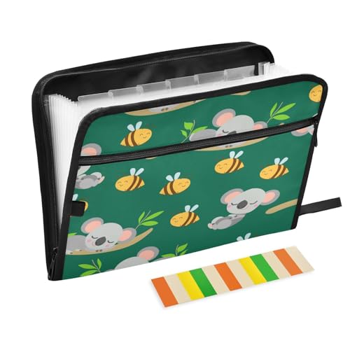 Kcldeci Fächermappe, Koala-Babys, gelbe Bienen, Grün, 13 Taschen, Akkordeon-Aktenordner, A4, Briefgröße, Papier, Dokumente, Quittungen, Organizer, Akkordean-Aktenordner für Klassenzimmer, Zuhause Kcldeci Fächermappe, Koala-Babys, gelbe Bienen, Grün, 13 Taschen, Akkordeon-Aktenordner, A4, Briefgröße, Papier, Dokumente, Quittungen, Organizer, Akkordean-Aktenordner für Klassenzimmer, Zuhause von Kcldeci