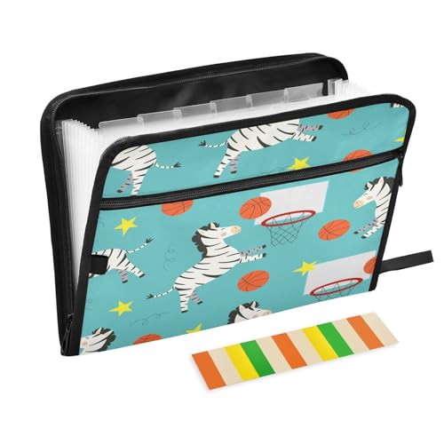 Kcldeci Fächermappe, Zebras spielt Basketball in Cartoon, 13 Taschen, Akkordeon-Aktenordner, A4, Briefgröße, Papier, Dokumente, Quittungen, Organizer, Akkordean-Aktenordner für Klassenzimmer, Zuhause Kcldeci Fächermappe, Zebras spielt Basketball in Cartoon, 13 Taschen, Akkordeon-Aktenordner, A4, Briefgröße, Papier, Dokumente, Quittungen, Organizer, Akkordean-Aktenordner für Klassenzimmer, Zuhause von Kcldeci