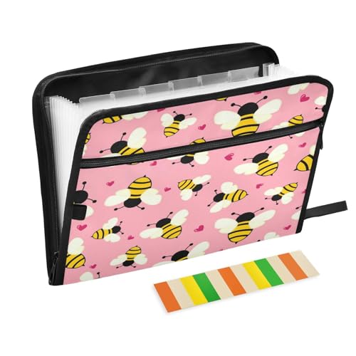 Kcldeci Fächermappe, fliegende Bienen mit Herzen auf einem rosa 13 Taschen, Akkordeon-Aktenhalter, Organizer, A4, Briefgröße, Papier, Dokumente, Quittungen, Organizer, Akkordean-Aktenordner Kcldeci Fächermappe, fliegende Bienen mit Herzen auf einem rosa 13 Taschen, Akkordeon-Aktenhalter, Organizer, A4, Briefgröße, Papier, Dokumente, Quittungen, Organizer, Akkordean-Aktenordner von Kcldeci