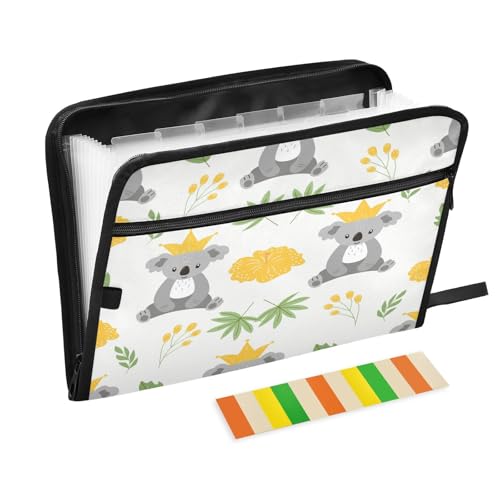 Kcldeci Fächermappe, niedliche Koalablätter und gelbe Blume, 13 Taschen, Akkordeon-Aktenordner, A4, Briefgröße, Papier, Dokumente, Quittungen, Organizer, Akkordean-Aktenordner für Klassenzimmer Kcldeci Fächermappe, niedliche Koalablätter und gelbe Blume, 13 Taschen, Akkordeon-Aktenordner, A4, Briefgröße, Papier, Dokumente, Quittungen, Organizer, Akkordean-Aktenordner für Klassenzimmer von Kcldeci