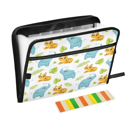 Kcldeci Fächermappe, niedlicher Tiger-Elefant und Palmenblätter, 13 Taschen, Akkordeon-Aktenordner, A4-Briefgröße, Papier, Dokumente, Quittungen, Organizer, Akkordean-Aktenordner für Klassenzimmer Kcldeci Fächermappe, niedlicher Tiger-Elefant und Palmenblätter, 13 Taschen, Akkordeon-Aktenordner, A4-Briefgröße, Papier, Dokumente, Quittungen, Organizer, Akkordean-Aktenordner für Klassenzimmer von Kcldeci