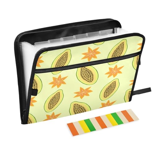 Kcldeci Fächermappe Papaya und Blumen auf gelbem Akkordeon-Ordner, 13 Fächer, A4, Briefgröße, Papier, Dokumente, Quittungen, Organizer, Akkordean-Aktenordner für Klassenzimmer, Zuhause, Büro Kcldeci Fächermappe Papaya und Blumen auf gelbem Akkordeon-Ordner, 13 Fächer, A4, Briefgröße, Papier, Dokumente, Quittungen, Organizer, Akkordean-Aktenordner für Klassenzimmer, Zuhause, Büro von Kcldeci