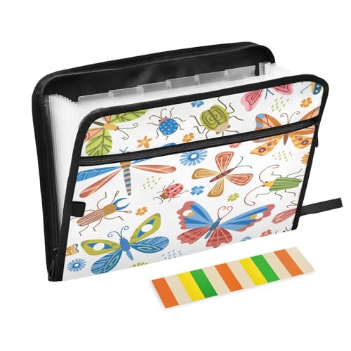 Kcldeci Fächermappe mit 13 Fächern, Motiv: Schmetterlinge, Käfer, Libellen, Akkordeon-Ordner, A4, Briefgröße, Papier, Dokumente, Quittungen, Organizer, Akkordean-Aktenordner für Klassenzimmer, Zuhause Kcldeci Fächermappe mit 13 Fächern, Motiv: Schmetterlinge, Käfer, Libellen, Akkordeon-Ordner, A4, Briefgröße, Papier, Dokumente, Quittungen, Organizer, Akkordean-Aktenordner für Klassenzimmer, Zuhause von Kcldeci
