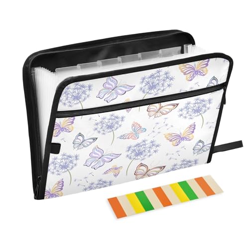 Kcldeci Fächermappe mit Löwenzahn und Schmetterlingen, 13 Fächer, Akkordeon-Ordner, A4, Briefgröße, Papier, Dokumente, Quittungen, Organizer, Akkordean-Aktenordner für Klassenzimmer, Zuhause, Büro und Kcldeci Fächermappe mit Löwenzahn und Schmetterlingen, 13 Fächer, Akkordeon-Ordner, A4, Briefgröße, Papier, Dokumente, Quittungen, Organizer, Akkordean-Aktenordner für Klassenzimmer, Zuhause, Büro und von Kcldeci