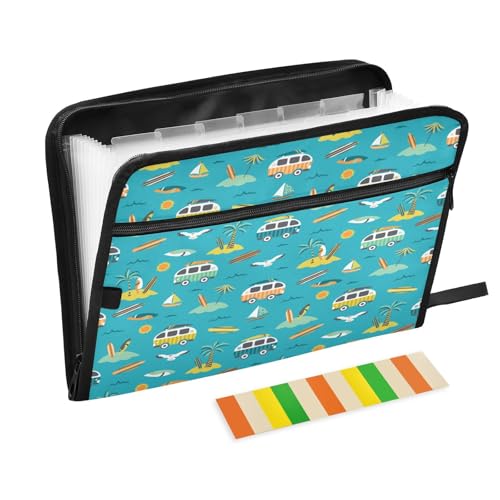 Kcldeci Fächermappe mit Palmen, Booten und Surfbussen, 13 Fächer, Akkordeon-Ordner, A4, Briefgröße, Papier, Dokumente, Quittungen, Organizer, Akkordean-Aktenordner für Klassenzimmer, Zuhause, Büro Kcldeci Fächermappe mit Palmen, Booten und Surfbussen, 13 Fächer, Akkordeon-Ordner, A4, Briefgröße, Papier, Dokumente, Quittungen, Organizer, Akkordean-Aktenordner für Klassenzimmer, Zuhause, Büro von Kcldeci
