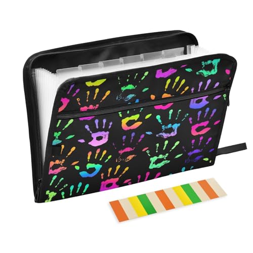 Kcldeci Fächermappe mit Regenbogen-Handabdrücken auf schwarzem Hintergrund, 13 Fächer, Akkordeon-Aktenordner, A4, Briefgröße, Papier, Dokumente, Quittungen, Organizer, Akkordean-Aktenordner für Kcldeci Fächermappe mit Regenbogen-Handabdrücken auf schwarzem Hintergrund, 13 Fächer, Akkordeon-Aktenordner, A4, Briefgröße, Papier, Dokumente, Quittungen, Organizer, Akkordean-Aktenordner für von Kcldeci