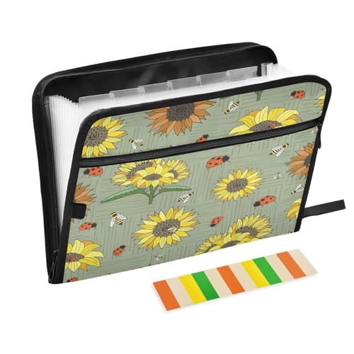 Kcldeci Fächermappe mit Sonnenblumen, Bienen und Marienkäfer, 13 Fächer, Akkordeon-Ordner, A4-Briefgröße, Papier, Dokumente, Quittungen, Organizer, Akkordean-Aktenordner für Klassenzimmer, Zuhause Kcldeci Fächermappe mit Sonnenblumen, Bienen und Marienkäfer, 13 Fächer, Akkordeon-Ordner, A4-Briefgröße, Papier, Dokumente, Quittungen, Organizer, Akkordean-Aktenordner für Klassenzimmer, Zuhause von Kcldeci
