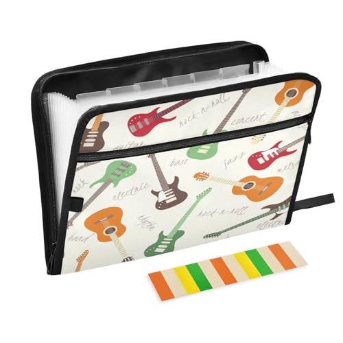 Kcldeci Fächermappe mit bunten Gitarren, 13 Fächer, Akkordeon-Aktenordner, A4, Briefgröße, Papier, Dokumente, Quittungen, Organizer, Akkordean-Aktenordner für Klassenzimmer, Zuhause, Büro und Reisen Kcldeci Fächermappe mit bunten Gitarren, 13 Fächer, Akkordeon-Aktenordner, A4, Briefgröße, Papier, Dokumente, Quittungen, Organizer, Akkordean-Aktenordner für Klassenzimmer, Zuhause, Büro und Reisen von Kcldeci