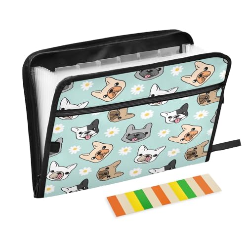 Kcldeci Fächermappe mit französischem Bulldoggengesicht, 13 Fächer, Akkordeon-Ordner, A4-Briefgröße, Papier, Dokumente, Quittungen, Organizer, Akkordean-Aktenordner für Klassenzimmer, Zuhause, Büro Kcldeci Fächermappe mit französischem Bulldoggengesicht, 13 Fächer, Akkordeon-Ordner, A4-Briefgröße, Papier, Dokumente, Quittungen, Organizer, Akkordean-Aktenordner für Klassenzimmer, Zuhause, Büro von Kcldeci
