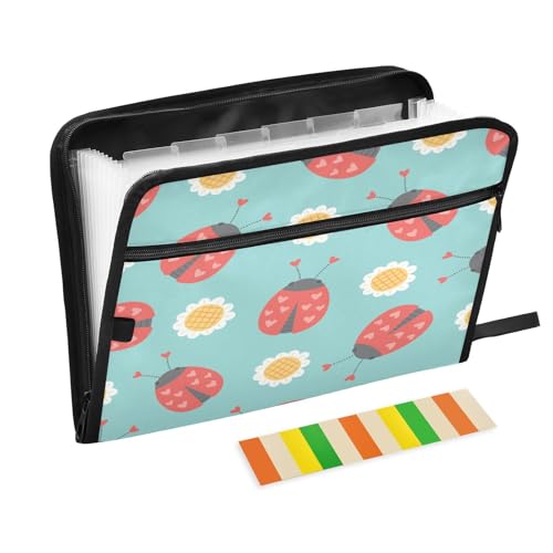 Kcldeci Fächermappe mit kleinen Blumen und Marienkäfern, 13 Fächer, Akkordeon-Ordner, A4, Briefgröße, Papier, Dokumente, Quittungen, Organizer, Akkordean-Aktenordner für Klassenzimmer, Zuhause, Büro Kcldeci Fächermappe mit kleinen Blumen und Marienkäfern, 13 Fächer, Akkordeon-Ordner, A4, Briefgröße, Papier, Dokumente, Quittungen, Organizer, Akkordean-Aktenordner für Klassenzimmer, Zuhause, Büro von Kcldeci