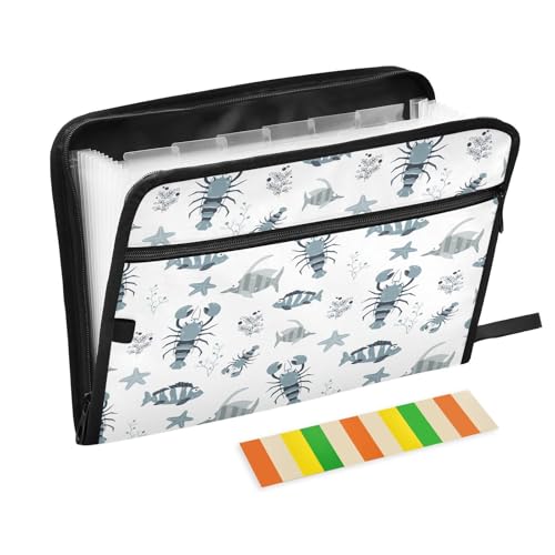 Kcldeci Fächermappe mit lustigen Fisch- und Meerestieren, 13 Fächer, Akkordeon-Ordner, A4, Briefgröße, Papier, Dokumente, Quittungen, Organizer, Akkordean-Aktenordner für Klassenzimmer, Zuhause, Büro Kcldeci Fächermappe mit lustigen Fisch- und Meerestieren, 13 Fächer, Akkordeon-Ordner, A4, Briefgröße, Papier, Dokumente, Quittungen, Organizer, Akkordean-Aktenordner für Klassenzimmer, Zuhause, Büro von Kcldeci