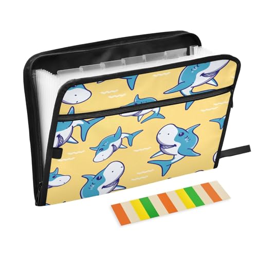 Kcldeci Fächermappe mit niedlichem Haifisch-Muster, 13 Fächer, Akkordeon-Ordner, A4, Briefgröße, Papier, Dokumente, Quittungen, Organizer, Akkordean-Aktenordner für Klassenzimmer, Zuhause, Büro und Kcldeci Fächermappe mit niedlichem Haifisch-Muster, 13 Fächer, Akkordeon-Ordner, A4, Briefgröße, Papier, Dokumente, Quittungen, Organizer, Akkordean-Aktenordner für Klassenzimmer, Zuhause, Büro und von Kcldeci