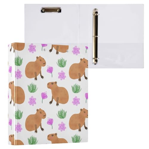 Kcldeci Niedliches Capybara mit Blumen, 3 Ringordner, 3,8 cm, runder Ring für Briefpapier, Hardcover-Ordner für Schule, Büro und Zuhause, 2 Stück Kcldeci Niedliches Capybara mit Blumen, 3 Ringordner, 3,8 cm, runder Ring für Briefpapier, Hardcover-Ordner für Schule, Büro und Zuhause, 2 Stück von Kcldeci