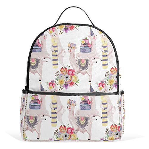 Llamas Alpacas Rucksack Wasserdicht Schultertasche Book Bag Gym Rucksack Aniaml Kuchen Kerze Flower Bag Casual Day Pack Outdoor Reisen Sport Tasche für Damen Herren von Kcldeci