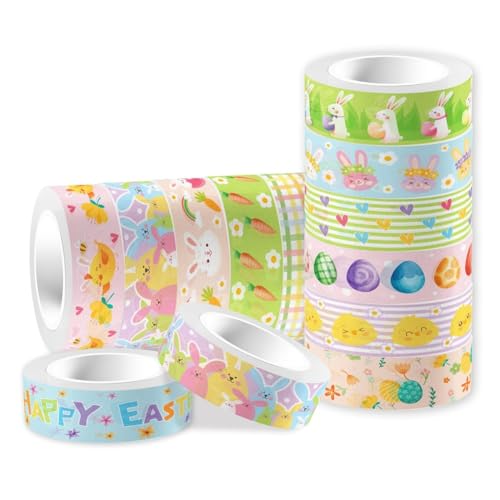 Kdouehg 12-Teiliges Washi-Tapes-Set mit Osterhasen-Küken-Gnom-Muster, Masking Tape, Dekoratives Klebeband mit Ostermotiv Kdouehg 12-Teiliges Washi-Tapes-Set mit Osterhasen-Küken-Gnom-Muster, Masking Tape, Dekoratives Klebeband mit Ostermotiv von Kdouehg