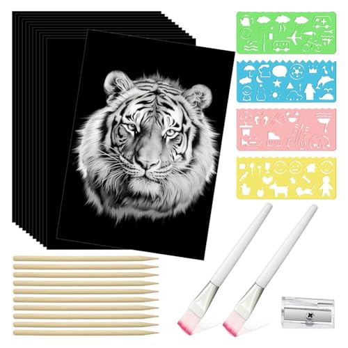 Kdouehg 127-Teiliges Kratzpapier-Kunstset Aus, Stifte und Schablonen für DIY-Geburtstagsfeier-Geschenkartikel (8,5 X 11) von Kdouehg