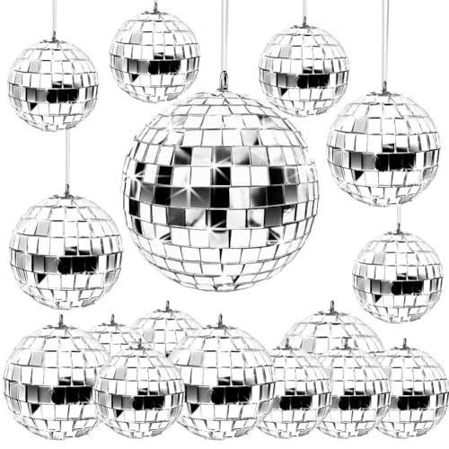 Kdouehg 24 Stück -Diskokugeln zum Aufhängen, Glas-Diskokugel-, Silberne Disco-Dekorationen, Discokugel-Ornament mit Seil von Kdouehg