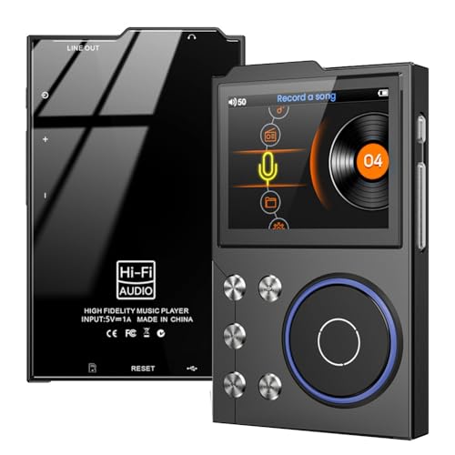 Kdouehg HiFi MP3-Player Bluetooth 5.0 Verlustfreier Audio-Player, Tragbarer Audio-Player mit Ladefunktion und 16G-Karte in Schwarz von Kdouehg