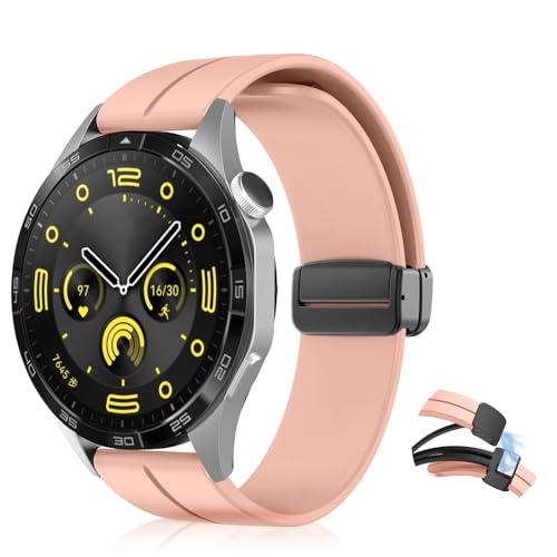 KeHowy 22mm Armband Kompatibel Mit Huawei Watch GT 5/GT 5 Pro 46mm/Watch 4/3, Silikon Magnetisch Armbänder Ersatzband für Garmin Venu 3/2/Forerunner 265/255/255 Music, Rosa von KeHowy