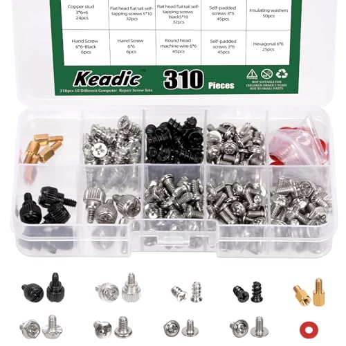 Keadic 310Pcs Computer Motherboard Schrauben Kit PC Mainboard Standoffs Spacer Schrauben für Power Graphics, Festplatte, Computergehäuse, Lüfter Installation & Reparatur Keadic 310Pcs Computer Motherboard Schrauben Kit PC Mainboard Standoffs Spacer Schrauben für Power Graphics, Festplatte, Computergehäuse, Lüfter Installation & Reparatur von Keadic