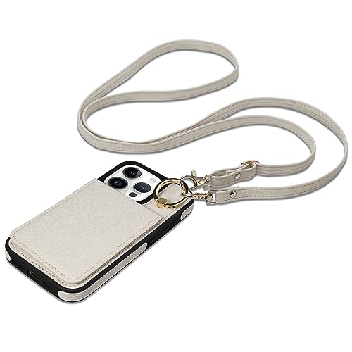 Keallce Hülle für iPhone 15 Pro 6,1 Zoll, abnehmbare Crossbody Wallet Case mit RFID-Blockierkartenfächern, 360° Ständerring, Flip Leder Schutzhülle Lanyard Schultergurt Frauen für iPhone 15 Pro Beige von Keallce