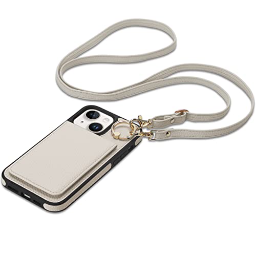 Keallce Schutzhülle für iPhone 13 15.4 cm, Flip Leder Schutzhülle Lanyard Schultergurt Damen für iPhone 13 2021 5G, beige von Keallce
