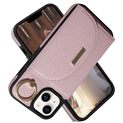 Keallce Schutzhülle für iPhone 14 15,4 cm (6,1 Zoll) Brieftasche, Flip Lederhülle mit 4 Kartenfächern, [Ständer Ringhalterung] Schutzhülle für Frauen Damen Kompatibel mit iPhone 14 2022 5G, Rosa von Keallce