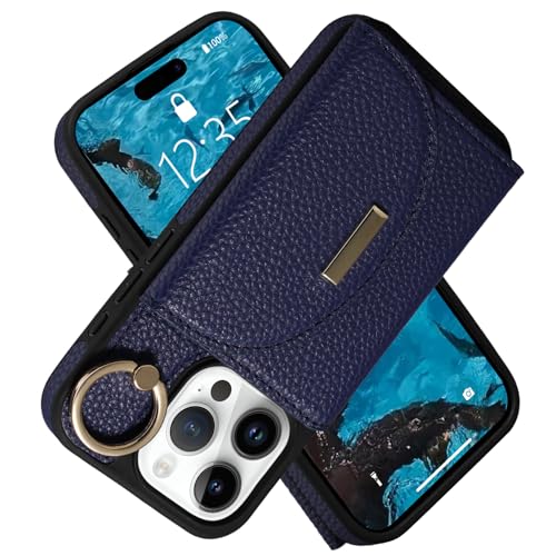 Keallce Wallet Case für iPhone 15 Pro 6,1 Zoll, Klapphülle mit Kartenfächern, Ringhalter Kickstand, PU-Leder, Schutzhülle für Damen, Marineblau Keallce Wallet Case für iPhone 15 Pro 6,1 Zoll, Klapphülle mit Kartenfächern, Ringhalter Kickstand, PU-Leder, Schutzhülle für Damen, Marineblau von Keallce