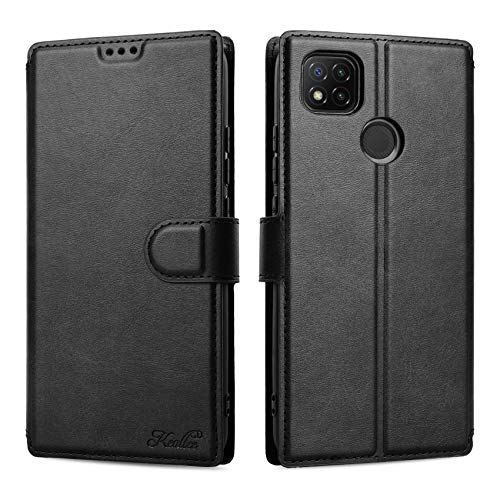 Keallce für Xiaomi Redmi 9C Hülle, Handy Lederhülle PU Leder Hülle Xiaomi Redmi 9C NFC Brieftasche Handytasche Cover Kompatibel für Xiaomi Redmi 9C Ledertasche-6,53 Zoll Schwarz von Keallce