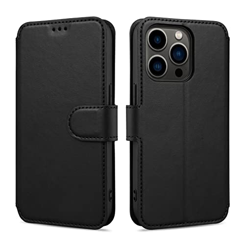 Keallce für iPhone 14 Pro Hülle, iPhone 14 Pro Handy Hülle Lederhülle, iPhone 14 Pro PU Leder Hülle Brieftasche Handytasche Cover Kompatibel für iPhone 14 Pro Ledertasche-6.1 Zoll, Schwarz von Keallce