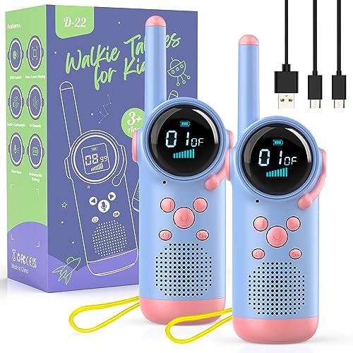 Walkie Talkie Kinder, Kearui Walkie Talkie Spielzeug für 3-12 Jahre, Funkgeräte Kinder Aufladbar mit VOX Funktion, LED Taschenlampe, Tastensperre für Abenteuer im Freien, Camping, Wandern (Lila Rose) von Kearui