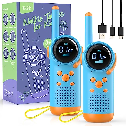 Walkie Talkie für Kinder, Kearui Funkgerät Kinder Aufladbar für 3-12 Jahre Geschenk Spielzeug Junge, Kinder Walkie Talkie 8 Kanäle, LED Taschenlampe, Klare Stimme für Abenteuer, Wandern (Blau) von Kearui