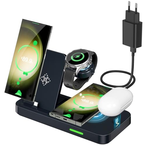 4 in 1 Induktive Ladestation für Samsung Watch und Handy, Wireless Charger Kabelloses Ladegerät USB C Handy Ladestation für Samsung S24 S23 S22 S21,iPhone 15 Pro Max,Galaxy Watch 6 (schwarz) von Keasen