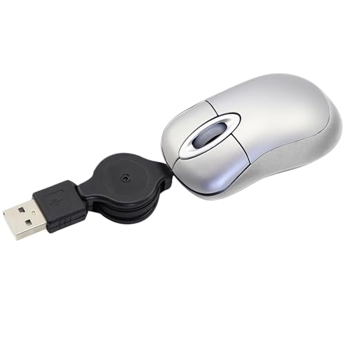KeauFair Mini-Maus, kabelgebunden, Mini-Maus für Reisen, tragbar, Computermaus, 1600 DPI, kleine Maus mit einziehbarem Kabel von 70 cm, Mini-Maus für Laptop, PC (Silber) von KeautFair