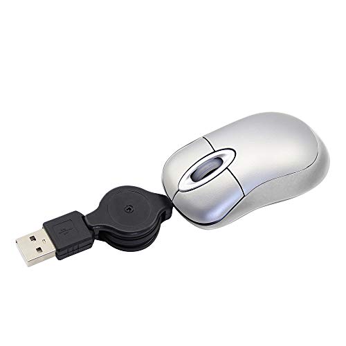 KeauFair Mini-Maus, kabelgebunden, tragbare Reisemaus, 1600 DPI, kleine Maus mit einziehbarem Kabel, 70 cm, Mini-Maus für Laptop, PC (Silber) von KeautFair